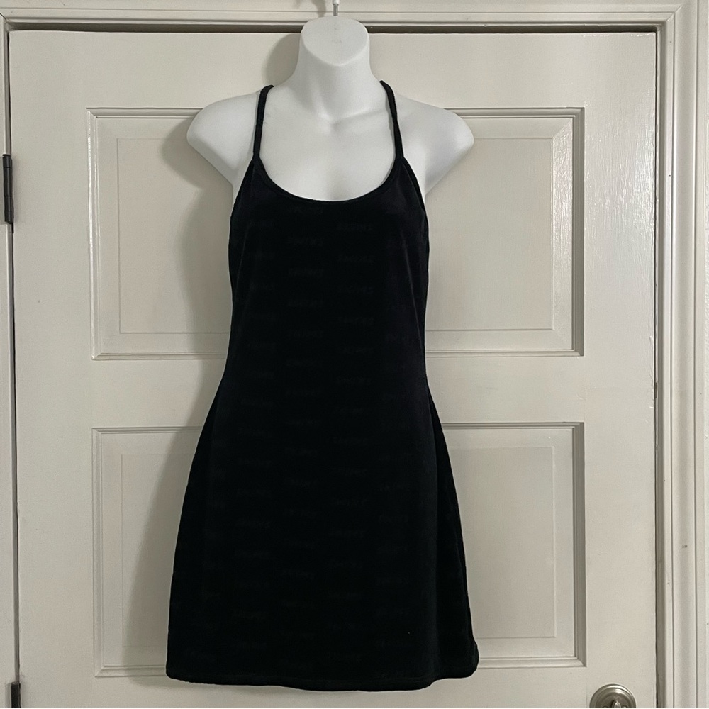 SKIMS Logo Velour Slip Dress Black - Picture 1 of 12